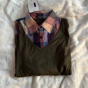 medium olive green flannel collared long sleeve